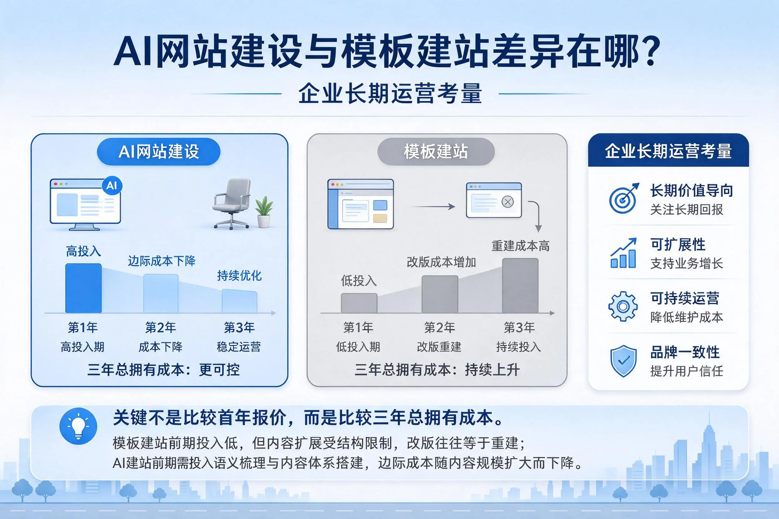 AI网站建设与模板建站差异在哪？迪庆企业长期运营考量