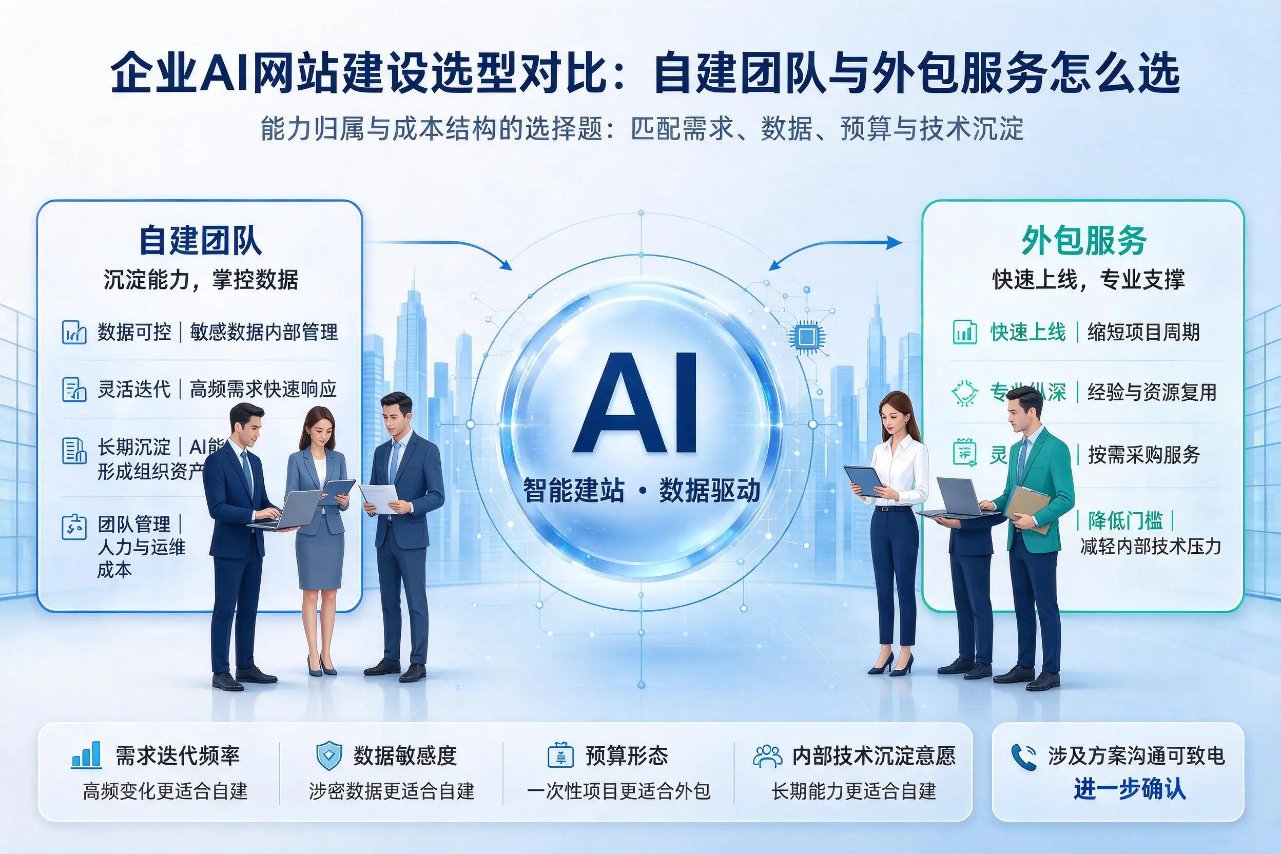 迪庆企业AI网站建设选型对比：自建团队与外包服务怎么选